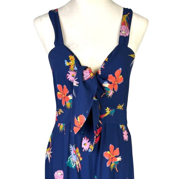 Madewell Plumeria Cutout Navy Bird of Paradise Print Sleeveless Smocked Jumpsuit - Picture 4 of 11